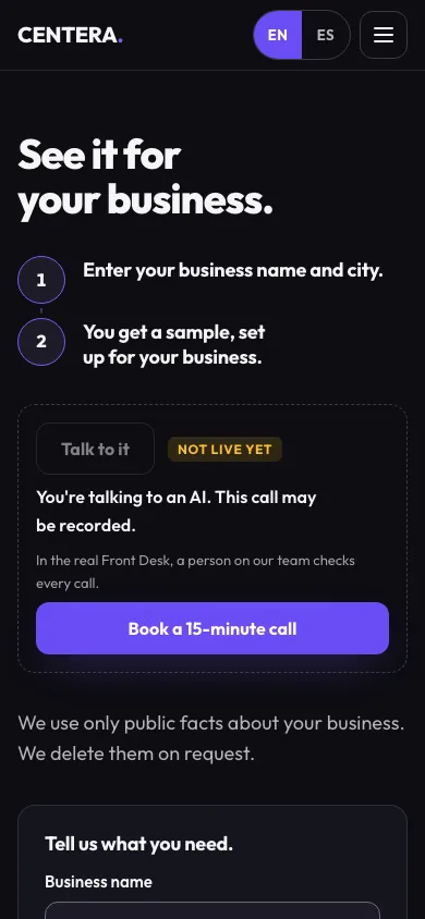 The same demo page on a phone