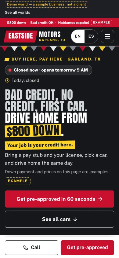 The same demo shop on a phone