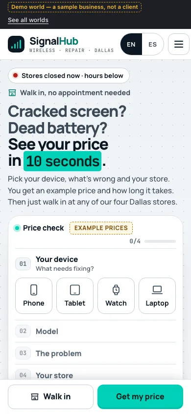 The same demo shop on a phone